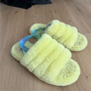 UGG Kids Yellow Fluffy Slippers